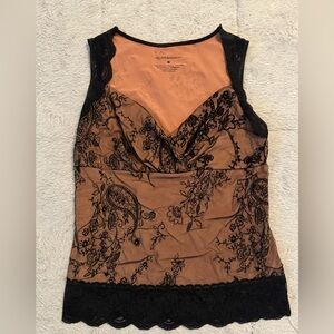 Hillard & Hanson Black & Cinnamon Sleeveless Bustier Style Tank Top